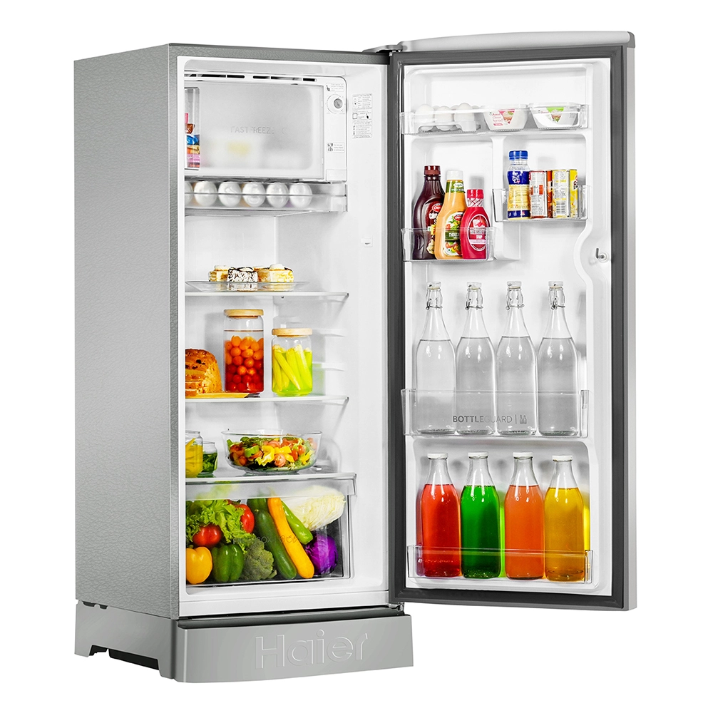 Haier 205L 2 Star Direct Cool Single Door Refrigerator with Toughened Glass Shelf & Base Drawer, comes in stylish inox steel Finish HRD-2262PIS-N